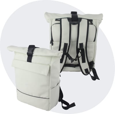 Voltano Luxe E-bike Rolltop Fietstas / Rugtas 28L - Crème - Enkele Pakaftas - 100% Waterdicht - Groot Laptop Vak