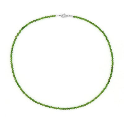 Cavill - Zilveren Halsketting 925 Sterling Zilver - Russische Groene Diopsied 26,567 ct - Gefacetteerde Ronde Parels - Elegante 45 cm