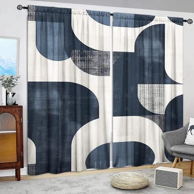 2 stuks Blauw en Wit Kunst Bedrukt Gordijn voor Huisdecoratie - Tunnel voor Roede Raambekleding voor Slaapkamer, Kantoor, Keuken, Woonkamer 75cmX165cmX2pcs
