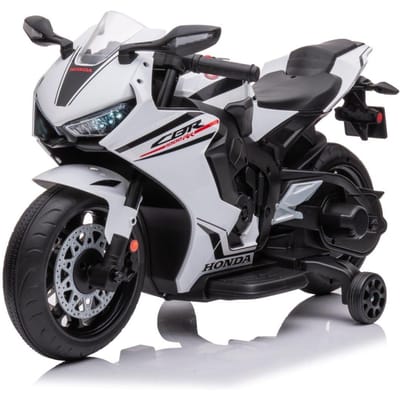 Elektrische kindermotor CBR 1000RR, kindermotor 12V elektrisch kindervoertuig met 2 afneembare trainingswielen voor kinderen vanaf 3 jaar (Wit)