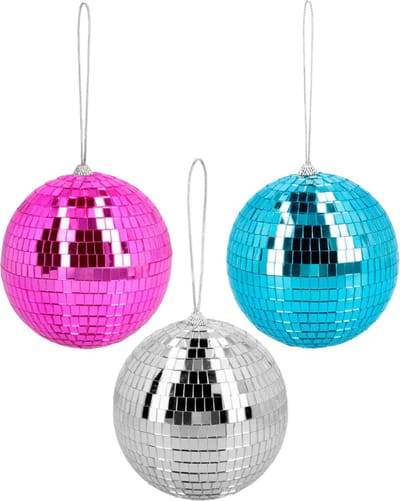 Disco spiegelballen set 3x stuks - mix kleuren - Dia 15 cm - Seventies/eighties thema versiering
