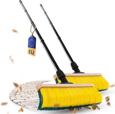 Novaliv 2X klauwbezem met steel 60cm, speciale bezem met gebogen borstelharen - ideaal als tuinbezem, schraapbezem, kunstgrasbezem, ideaal voor op de camping, straatbezem