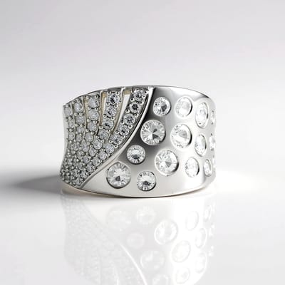 Cavill - Zilveren Damesring - 925 Sterling Zilver - Platina Verguld - Cambodjaanse Zirkonia 3,01 ct - Brede Ronde Edelstenen - Modern Strak Design