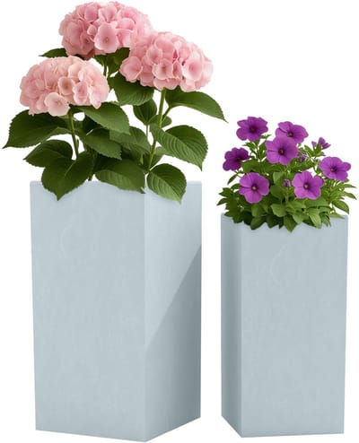CLP Set van 2 vierkante bloempotten - voor binnen en buiten - weerbestendig vorstbestendig - steenlook - plantenbakken - fiberclay - grijs