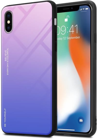 Cadorabo Hoesje geschikt voor Apple iPhone X / XS in ROZE - BLAUW - Tweekleurige beschermhoes van TPU-silicone Case Cover en achterzijde van gehard glas