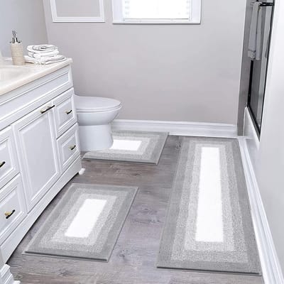 Badkamertapijt set - Antislip matten - Badkamer inrichting - Ultra zachte microvezel - 3-delig - Lichtgrijs