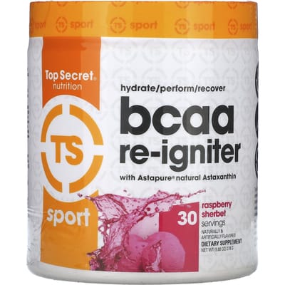 Top Secret Nutrition, Sport, Astapure Nautral BCAA Reigniter met Astaxanthine, Frambozensorbet, 9,80 oz (278 g)
