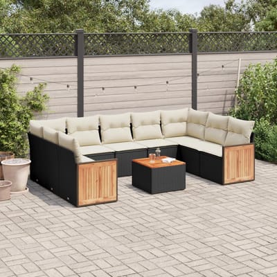 vidaXL - 10-delige - Loungeset - met - kussens - poly - rattan - zwart