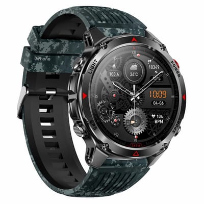 DrPhone ChronaX Titan GPS Smartwatch – Bluetooth Bellen – 3ATM Waterdicht – Hartslag/Slaap/Bloedzuurstof metingen – 1.46' HD – Heren Dames - Led licht - Nederlands App + Horloge taal - Camouflage