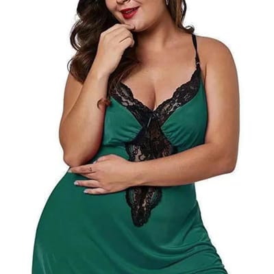 Grote Maten Losse Diepe V Kant Kant Erotische Sling Sexy Huis Nachthemd Nachthemd Dames Nachtkleding Loungewear Dames Slaapkleding Huiskleding 3XL groen