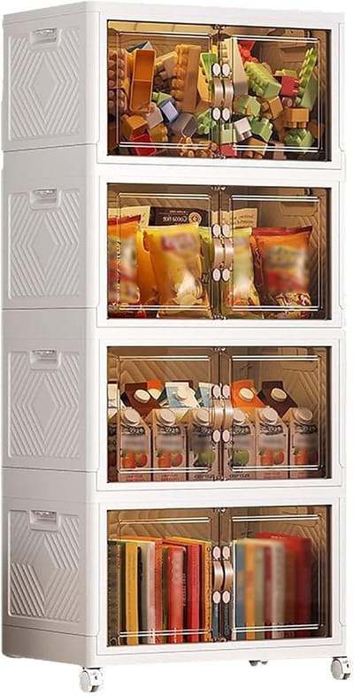 Opvouwbare Opbergkar - Rolcontainer met wielen - Ruimte Besparen - Stapelbaar en inklapbaar - 45cm Breed - Wit