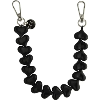 123watches Telefoonkoord Heart - effen zwart - zilver - Geschikt voor iPhone en andere smartphones