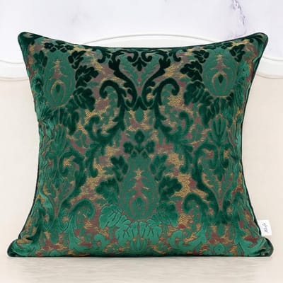 Luxe Geborduurde Sierkussenhoes Groen Bloemmotief 50x50 cm - Decoratieve Velours Kussensloop voor Bank en Woonkamer
