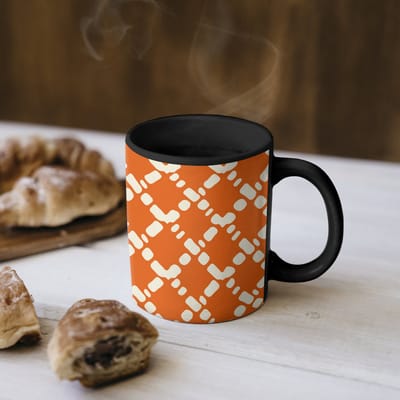 Magische Mok - Foto op Warmte Mokken - Koffiemok - Oranje - Ruitpatroon - Wit - Magic Mok - Beker - 350 ML - Theemok