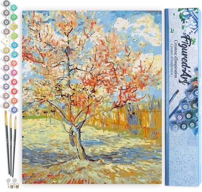 Figured'Art Schilderen op Nummer Volwassenen canvas Van Gogh De roze perzikboom - Handwerk acrylverf Kit DIY Compleet - 40x50cm zonder frame