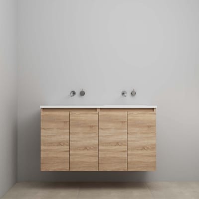 On-Line Onderkast - 120 cm - Bouwpakket - Greeploos 4 Deuren - Acryl Wastafel - zonder Kraangat - Eiken