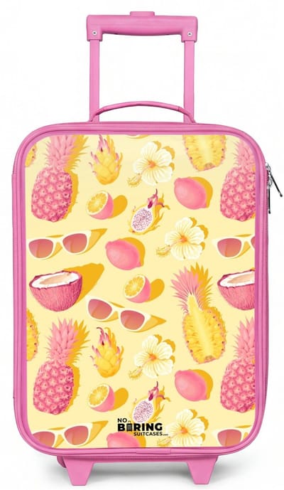 NoBoringSuitcases.com® - Kinderkoffer roze - Kindertrolley meisje - Pina colada - Koffer kind lichtgewicht - Reiskoffer trolley voor kinderen - Koffertje met lichtgevende wieltjes - Rolkoffer