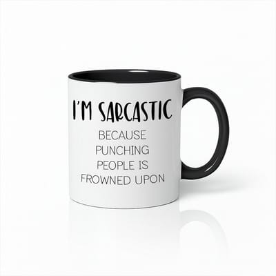 Sarcastische Quote Wit-Zwarte Mok – “I’m Sarcastic Because Punching People Is Frowned Upon” – 330 ml Keramische Koffiemok