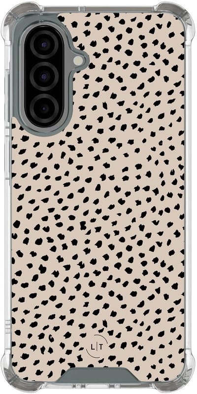 Shockproof hoesje - Geschikt voor Samsung Galaxy A36 - Almond dots - Extra sterke case - TPU/polycarbonaat - Gestipt - Beige, Transparant