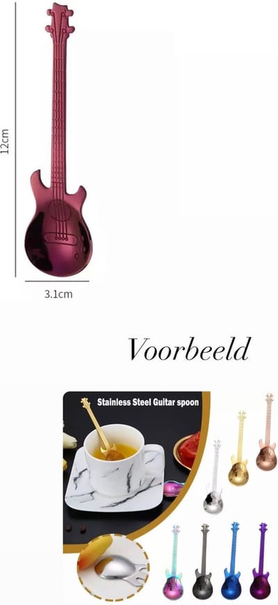 Akyol - Theelepeltje Gitaar - RVS Koffielepel - Thee en Koffie Lepel - Bordeaux rood- lepel - lepel gitaar - rock gitaar - koffie lepel - theelepel