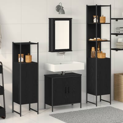 vidaXL - Badkamermeubel - Set - 4 - st - Zwart - 33 - x - 33 - x - 185,5 - cm - Bewerkt - hout