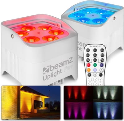 BeamZ uplighter - Set van 2 BeamZ BBP96SW uplights met ingebouwde accu, 6x 12W LED's en draadloze DMX