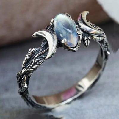 Huitan Imitatie Maansteen Maan Ring voor Vrouwen Vintage Party Sieraden Delicate Boheemse Stijl Vinger Accessoires voor Feest 6 gray
