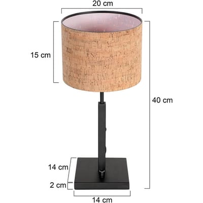 Tafellamp zwart van kurk en metaal, eigentijds design, Stang familie, merk Steinhauer 3084ZW + K3084FS voor binnengebruik