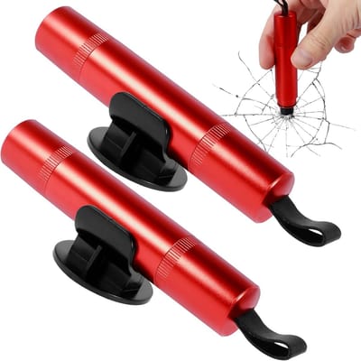 MDUG 2-delige raamverbreker - Rood - Met standaard - Gordelsnijder - 2-in-1 raamverbreker en gordelsnijder - Autoveiligheidsgereedschap voor noodgevallen