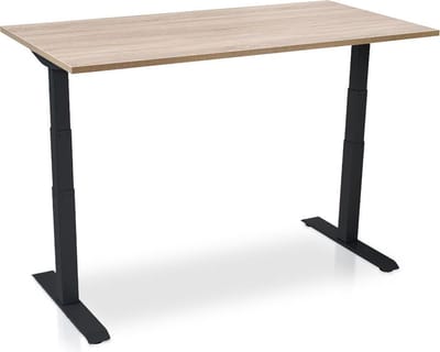 Zit-sta bureau elektrisch verstelbaar - MRC PRO NEN-EN 527 | 120 x 80 cm | frame zwart - blad midden eiken - met kabelmanagement | memory functie met USB | 150kg draagvermogen