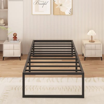 Metalen Bed 160 x 200 cm met Lattenbodem - Dubbel Bed - Stabiele Makkelijk Te Monteren Bedframe - Zwart