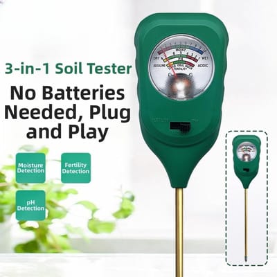 Bodemtester 3-in-1 - Grondmeter Vocht PH - Planten Verzorgen - Geen Batterijen Nodig - 29 x 5 x 3 cm