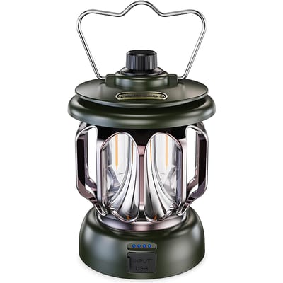 Oplaadbare Vintage Lantaarn LED Metalen Hanglantaarn Tafellamp voor Binnen Buiten Kamperen donkergroene kleur