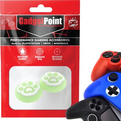 Gadgetpoint - Thumb Grips voor PlayStation, PS5, Xbox X/S, One & Switch Pro Controller - Gaming Thumbgrips - Performance Anti-Slip Thumbsticks - Bescherming Accessoires - Pootjes - Groen met Wit