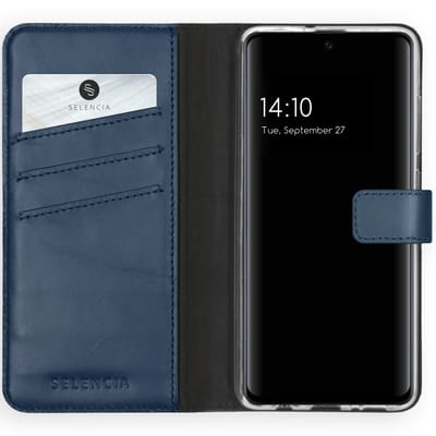 Selencia Hoesje - Geschikt voor Samsung Galaxy A51 - Echt Lederen Bookcase - Blauw
