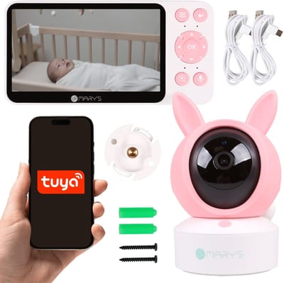 Mary's Babyfoon, babycamera met monitor, Konijn 2in1, slaapliedjes, WiFi TUYA, USB
