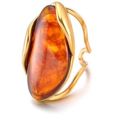 Jeemango Trendy Amber Wit Hars Geometrisch Verstelbare Open Ring Verguld Roestvrij Staal Roestvrij Vinger Sieraden R26016 resizable beige