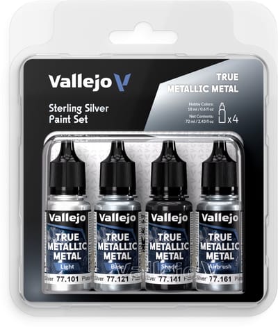 Vallejo Hobbyverf Acrylverf - 77251 True Metallic Metal - Sterling Zilver Kleurenset - Acryl Set - 4x Verf set - 4x 18 ml
