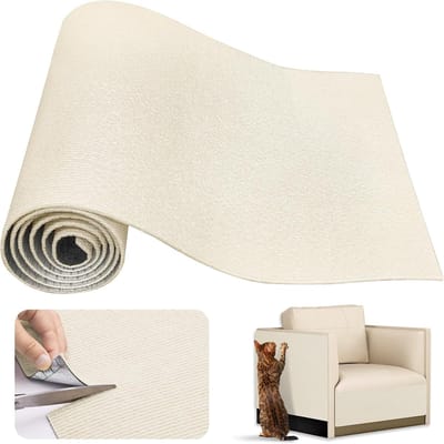 Zelfklevende krasbeschermingsmat, 200 x 40 cm, krabmat, kat, krasbescherming bank, trimbare kattenkrabbank, bescherming, doe-het-zelf klauwen kattentapijt voor bank en muur (beige)