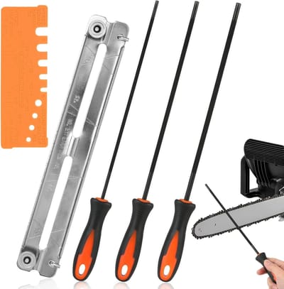 Set van 3 kettingzaag vijlen met verschillende maten, inclusief sneltester en vijlsteun, 4 mm, 4.8 mm, 5.5 mm, ideaal voor onderhoud van kettingzagen en zagen.