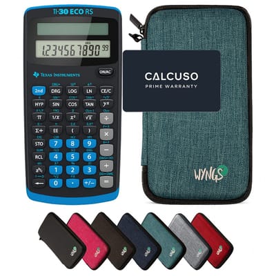 TI-30 ECO RS incl. WYNGS Beschermhoes Turkoois - Wetenschappelijke Rekenmachine - Basis Pakket