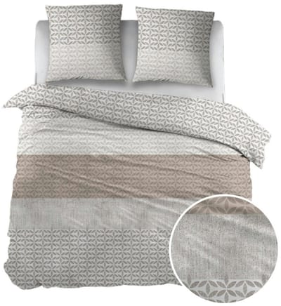 Sleepnight Dekbedovertrek - Taupe Strepen Flanel - B 140 x L 200 cm/B 140 x L 220 cm - 1-persoons - 003594-140 x 200-220 cm