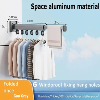 Aan de muur gemonteerd opvouwbaar kledingrek van aluminiumlegering Perfect voor balkon, slaapkamer, keuken, woonkamer gray