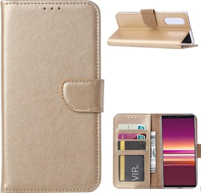 LuxeBass Hoesje geschikt voor Sony Xperia XZ1 - Bookcase Goud - portemonnee hoesje - telefoonhoes - gsm hoes - telefoonhoesjes