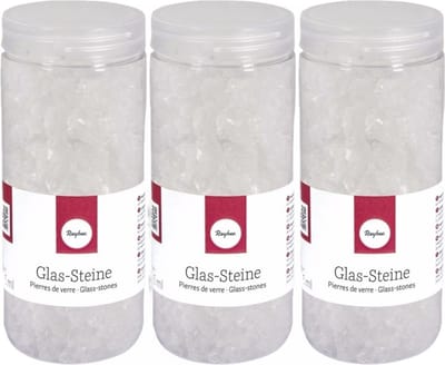 3x potje rayher decoratie steentjes - glas - transparant - 475 ml - bloempotten/vazen deco kleine stenen 4-10 mm