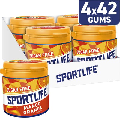 Sportlife Kauwgom mango orange pot - tropische frisse kauwgom - 4x99g