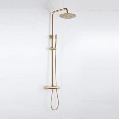 FugaFlow Eccelente Acces Regendoucheset - thermostatisch - 25cm hoofddouche - gladde slang - staaf handdouche - Geborsteld Messing PVD (Goud)