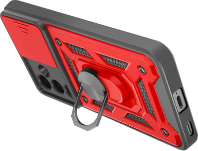 Mayaxess, Hoesje Geschikt voor Samsung Galaxy S25 FE met Schuifbare Camera Cover en Magnetische Ring, Rood