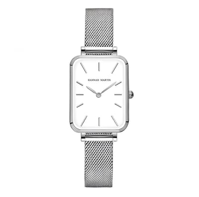 Hannah Martin Rechthoekig Horloge | Zilver | Witte Plaat | Dames Horloges |