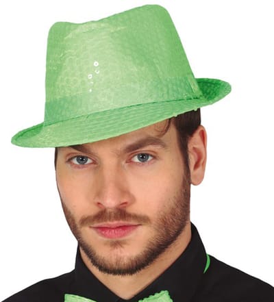 Fiestas Guirca Carnaval verkleed hoedje - glitter groen - volwassenen/heren - met paillette